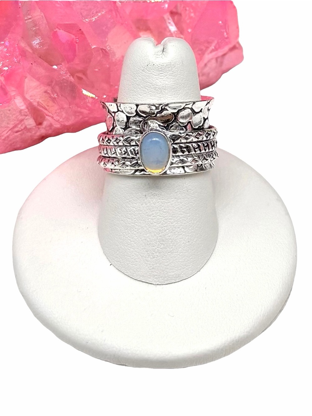 Opalite Spinner Ring Size 7 925 Sterling Silver Overlay Spinning Band